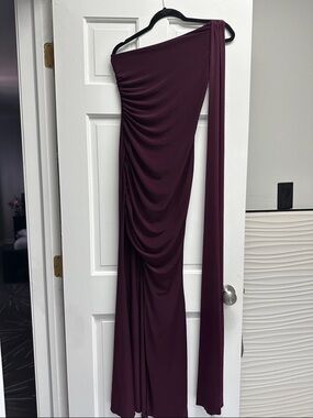 Club L London One-Shoulder Ruched Maxi Dress in Plum